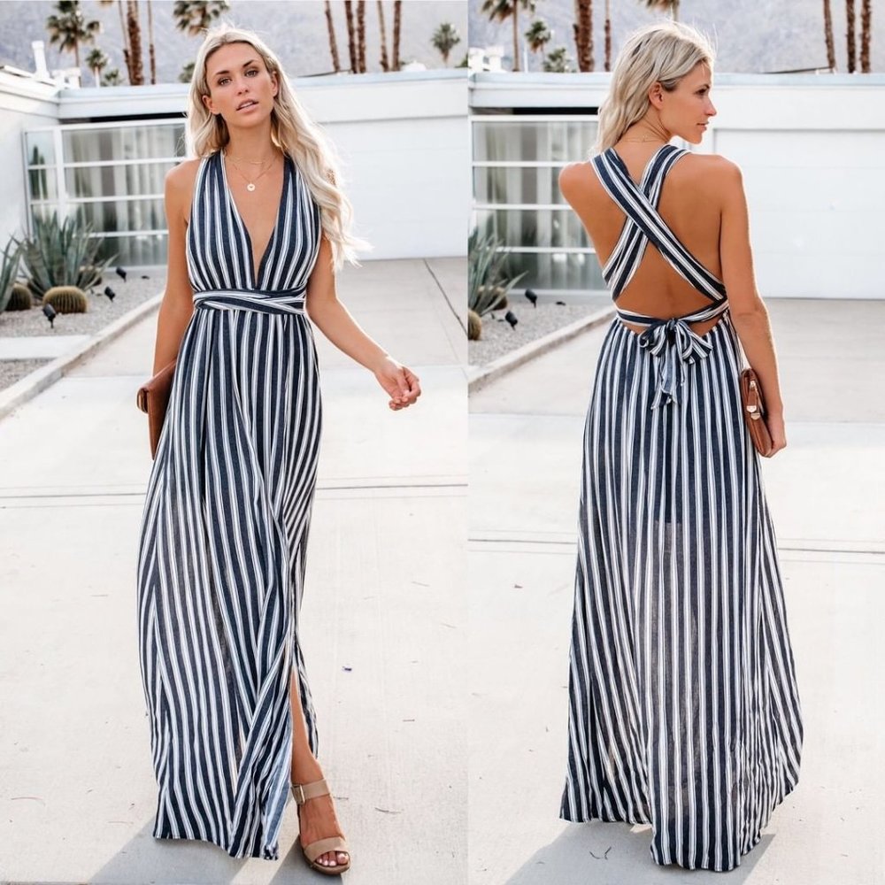Choppy Waters Striped Halter Maxi - Vici Dolls